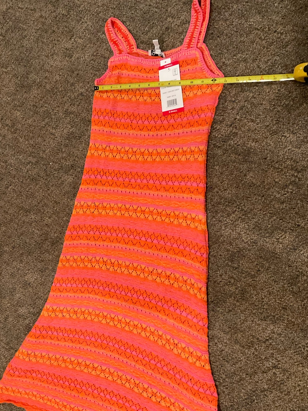 Jessica SIMPSON Orange Hot Pink Striped Knit eyelet crochet dress NWT szXS
